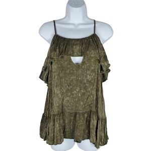 *BLACK* NWT, Chaser, Womens, Vented peplum ruffle cami in “vintage black”‎